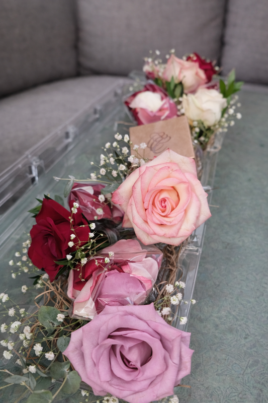 mixed roses in a box